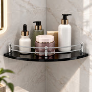 Plantex Glass Corner Shelf for Bathroom/Bathroom Glass Shelf/Bathroom Corner Shelf/Corner Shelf for Kitchen (Black-9x9 Inches-Pack of 1)
