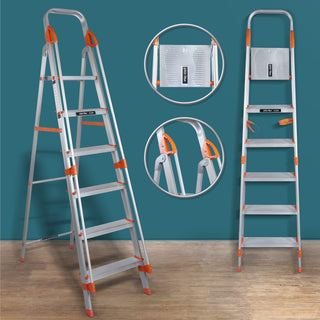Plantex Secura 6 Step Aluminium Ladder - Space Saver for Apartments