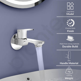 Plantex long body bib cock tap - modern chrome design