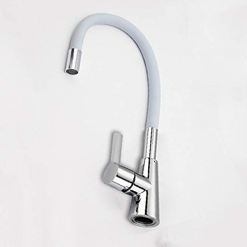 Plantex Brass Single Lever Kitchen Sink Mixer with 360 Swivel Spout and Flexible Silicone Tap (White)