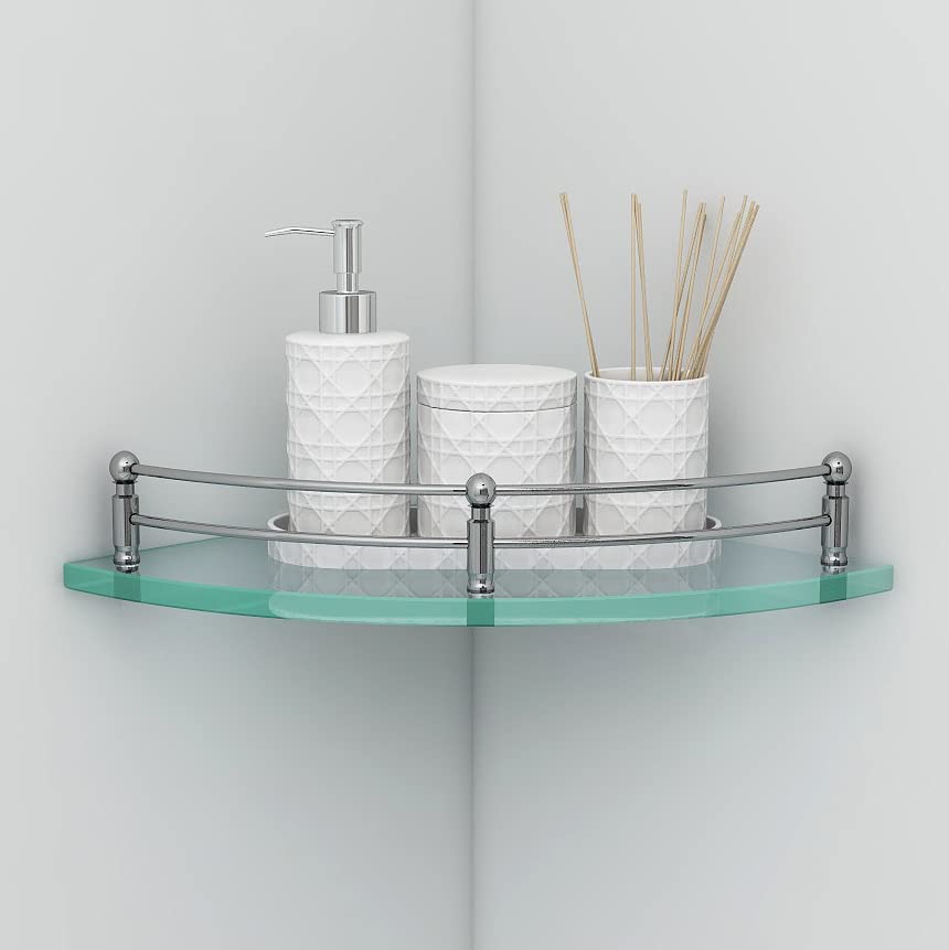 Plantex Premium Transparent Glass Corner Shelf for Bathroom/Wall Shelf/Storage Shelf (12 x 12 Inches - Pack of 3)