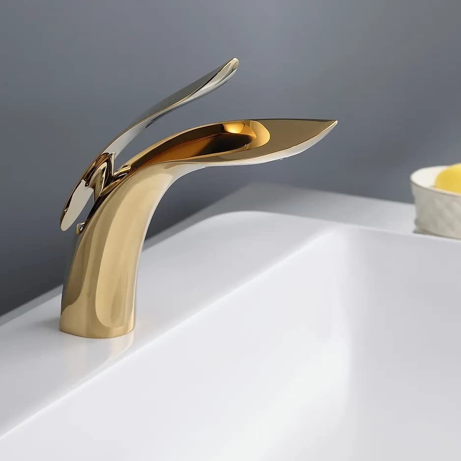 Plantex Designer Pure Brass Single Lever Hot & Cold Water Basin Mixer/Table Mounted Tap for Wash Basin- Gold Finish