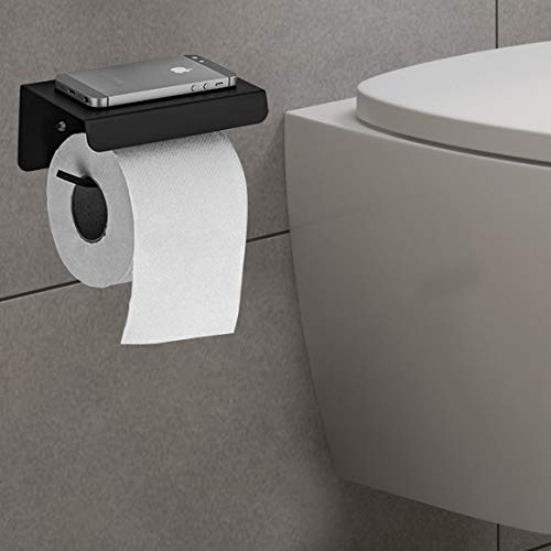 Plantex Platinum Stainless Steel 304 Grade Toilet Paper Holder with Mobile Phone Stand - Bathroom Accessories (Matt Black)