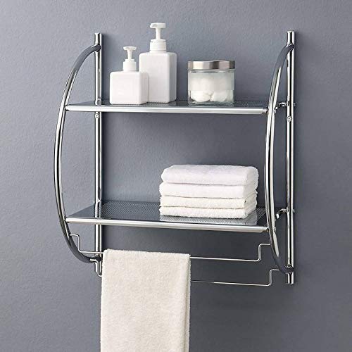 Plantex Stainless Steel Wall Mount 2 Tier Bathroom Shelf/Double Towel Rack for Bathroom/Towel Stand/Bathroom Accessories (Chrome-Silver)