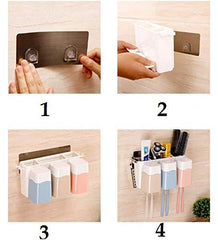 Plantex Magic Sticker Multifunctional Toothbrush Holder/Tumbler Holder/Bathroom Shelf/Bathroom Accessories