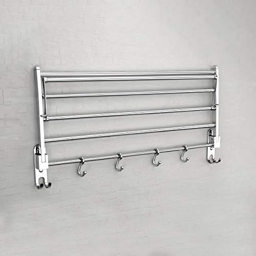 Plantex Eco Stainless Steel Folding Towel Rack/Towel Stand/Hanger Bathroom Accessories/Chrome Finish (24 Inches-Chrome)