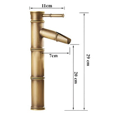 Plantex Pure Brass Bamboo Style Single Lever Hot & Cold Wash Basin Mixer/High Neck Pillar Cock with Single Handle (Brass Antique)