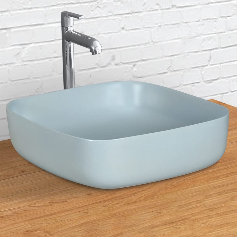 Plantex Platinium Ceramic Tabletop Square Wash Basin/Countertop Bathroom Sink (Ocean, 16 x 16 x 5 Inch)