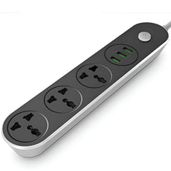 Plantex ABS Power Strip with 3 Socket and 3 USB Ports Universal Spike Guard with Extension Board, Black and Grey
