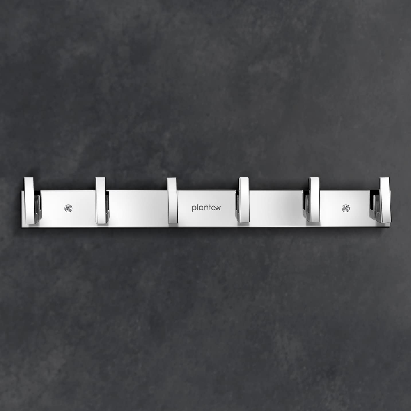 Plantex Aluminum Hook Rail with L-Shape Hooks for Walls of Bathroom/Kitchen–Hook Rail Bar for Clothes/Towel/Keys-Pack of 2 (6 Hooks,Chrome)