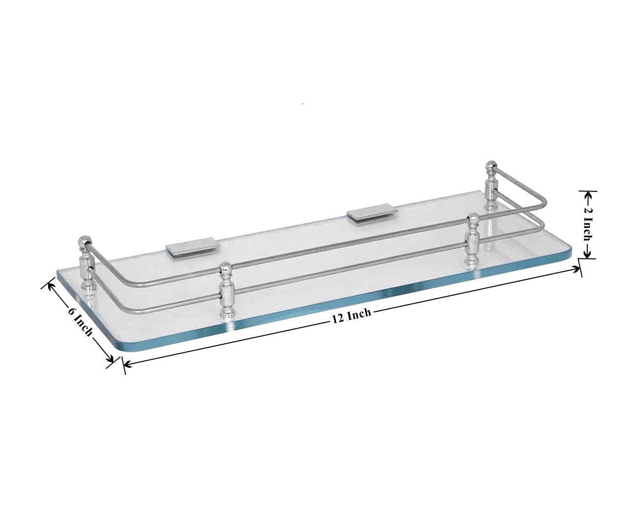 Plantex Premium Transparent Glass Shelf for Bathroom/Kitchen/Living Room - Bathroom Accessories (Polished 12x6 - Pack of 2)