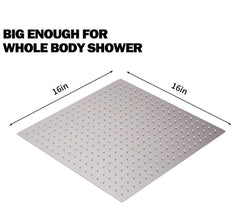 Plantex 304 Grade Stainless Steel Square Overhead Shower/Rain Shower Head For Bathroom - 16x16 Inches (Chrome Finish)