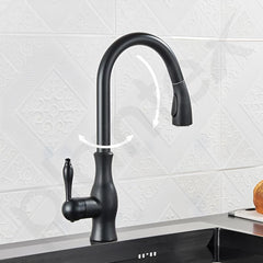 Plantex Designer Brass Single Handle 360 Degree Swivel High Arc Pull Out Kitchen Sink Faucet/Hot & Cold Water Mixer Tap with Pull Down Sprayer Multitask Mode- Black