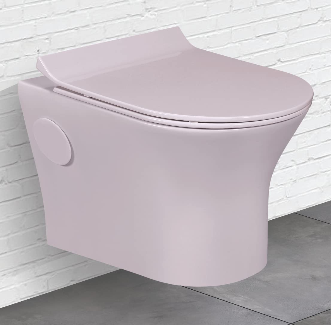 Plantex Platinium Ceramic Rimless Wall Hung Western Toilet, Water Closet, Commode With Soft Close Toilet Seat - (APS-775, Peach)