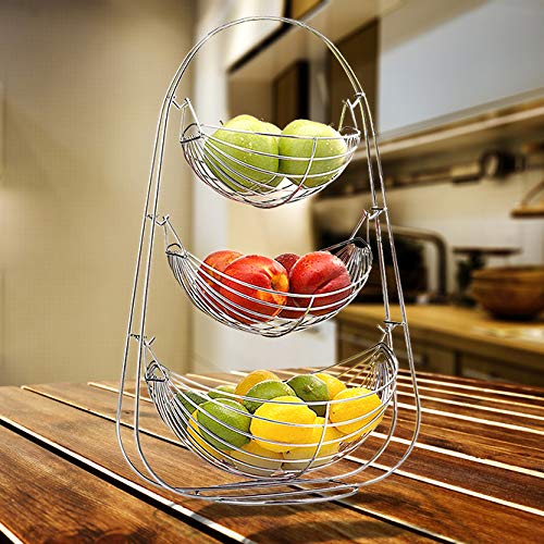 Plantex Stainless Steel Triple Step Swing Fruit and Vegetable Basket for Kitchen and Dining Table