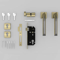 Plantex 7082 Premium Heavy Duty Mortise Door Lock with Door Handle Lock Set Body for Home Main Door with Pull/Push Handle for Bedroom/Office/Hotel with 3 Keys (Brass Antique and Satin Black-Matt)