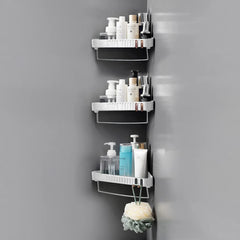 Primax Bathroom Accessories-Bathroom Corner/Shelf/Self-Adhesive Wall-Mount Shelf with Towel Hanger/Bathroom Organizer - White (Pack of 4)
