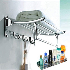 Planet Platinum Stainless Steel Folding Towel Rack with Bathroom Shelf/Perfume Rack/Bathroom Accessories