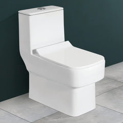 Plantex Platinium Ceramic Rimless One Piece Western Toilet/Water Closet/Commode With Soft Close Toilet Seat - S Trap Outlet (APS-748, White)