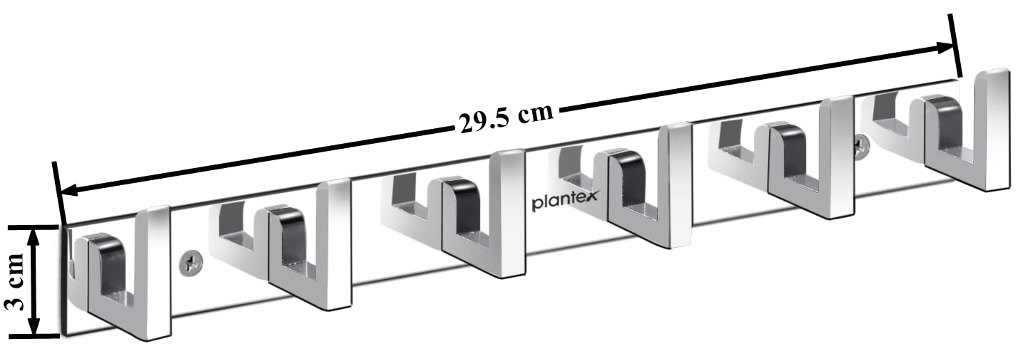 Plantex Aluminum Hook Rail with L-Shape Hooks for Walls of Bathroom/Kitchen–Hook Rail Bar for Clothes/Towel/Keys-Pack of 2 (6 Hooks,Chrome)