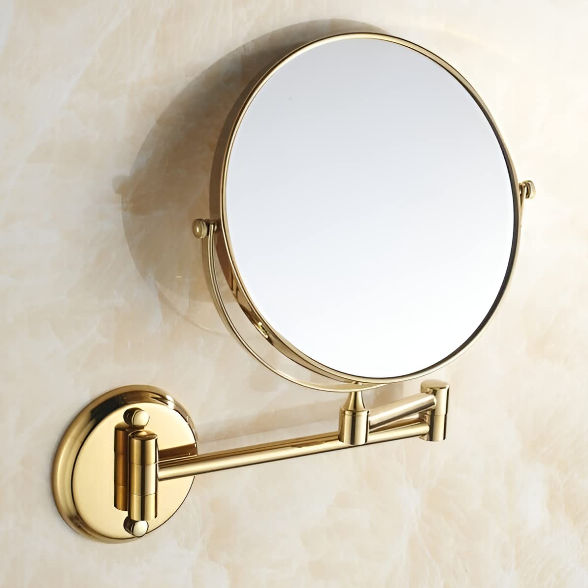 Plantex Brass and 304 Grade Stainless Steel Body Two-Sided 360° Swivel Mirror/Makeup Mirror/Vanity Mirror Wall Mounted with 10X Magnification,Golden Finish (8 inches-10x)