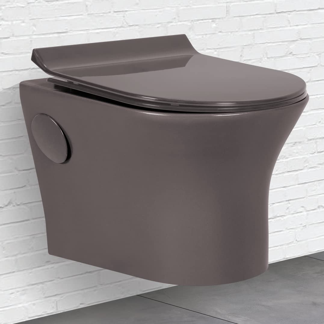 Plantex Platinium Ceramic Rimless Wall Hung Western Toilet, Water Closet, Commode With Soft Close Toilet Seat - (APS-775, Smoke)