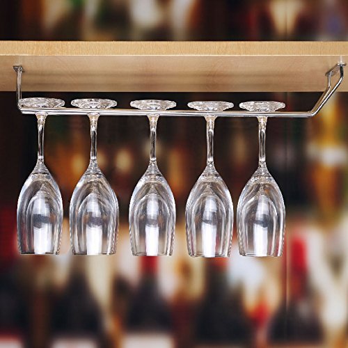 Plantex Stainless Steel Wine Upside Down Hanging Single Line Glass Rack/Holder Organizer for Pubs/Kitchen/Bars (Silver, Large)