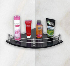 Plantex Premium Black Glass Corner Shelf for Bathroom/Wall Shelf/Storage Shelf (9 x 9 Inches - Pack of 3)
