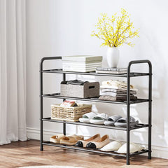 Plantex GI Metal Shoe Rack/Shoe Stand/ Storage Organizer - 4 Big Shelves - Stand (Black)