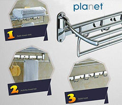 Planet Platinum Stainless Steel Folding Towel Rack with Bathroom Shelf/Perfume Rack/Bathroom Accessories