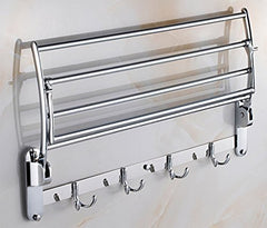 Plantex Stainless Steel Folding Towel Rack/Towel Stand/Hanger (24 Inches) with Premium Acrylic Toothbrush Holder/Soap Dish/Napkin Ring/Bathroom Accessories for Home