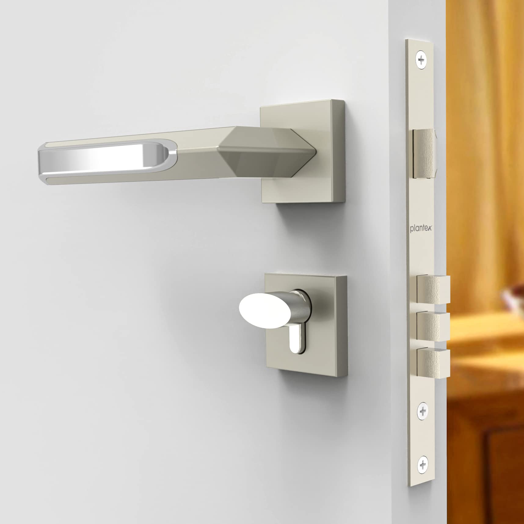 Plantex Heavy Duty Door Lock - Main Door Lock Set with 3 Keys/Mortise Door Lock for Home/Office/Hotel (7082 - Satin White & Chrome)