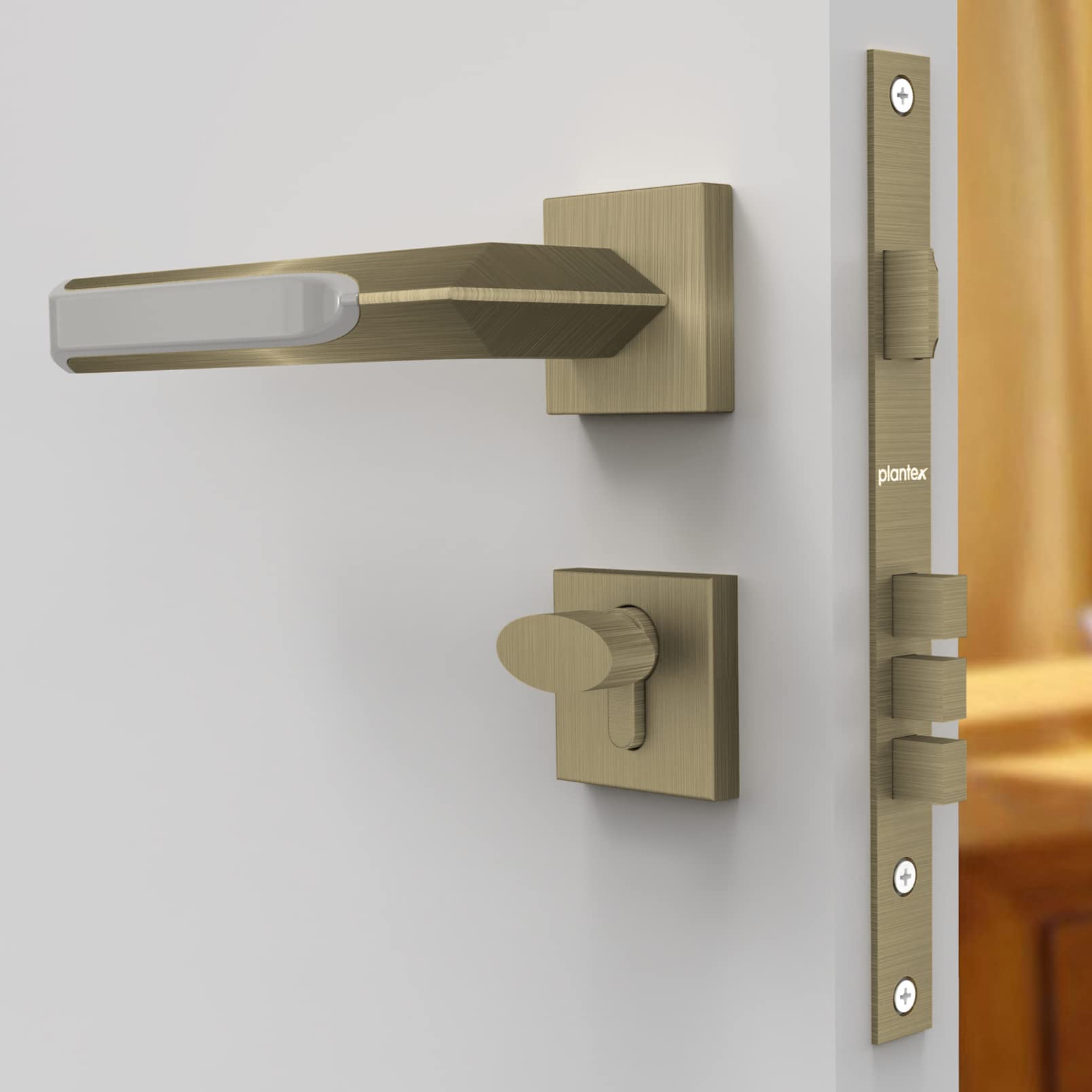Plantex 7082 Premium Heavy Duty Mortise Door Lock with Door Handle Lock Set Body for Home Main Door with Pull/Push Handle for Bedroom/Office/Hotel with 3 Keys (Brass Antique and Satin Black-Matt)