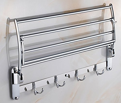 Planet Platinum High Grade Stainless Steel Folding Towel Rack with Free Hook Rail/Bathroom Accessories (Silver)