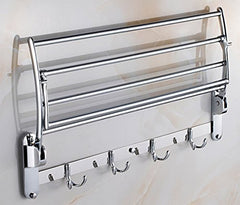 Planet Platinum Stainless Steel Folding Towel Rack with Free Hook Rail/Bathroom Accessories (Silver)