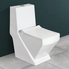 Plantex Platinium Ceramic One Piece Western Toilet/Water Closet/Commode With Soft Close Toilet Seat - S Trap Outlet (APS-744, White)