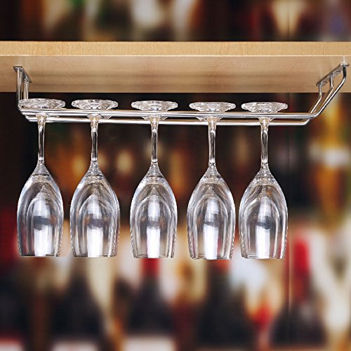 Plantex (16 x 9 Inches) Wine Glass Rack/Holder Upside Down Glass Hanging Organizer for Pubs/Kitchen/Bars (Double Line), Stainless Steel