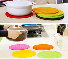 Plantex Multipurpose Rubber Round Hot Mat for Kitchen and Dining/Hot Plate Stand, Set of 4