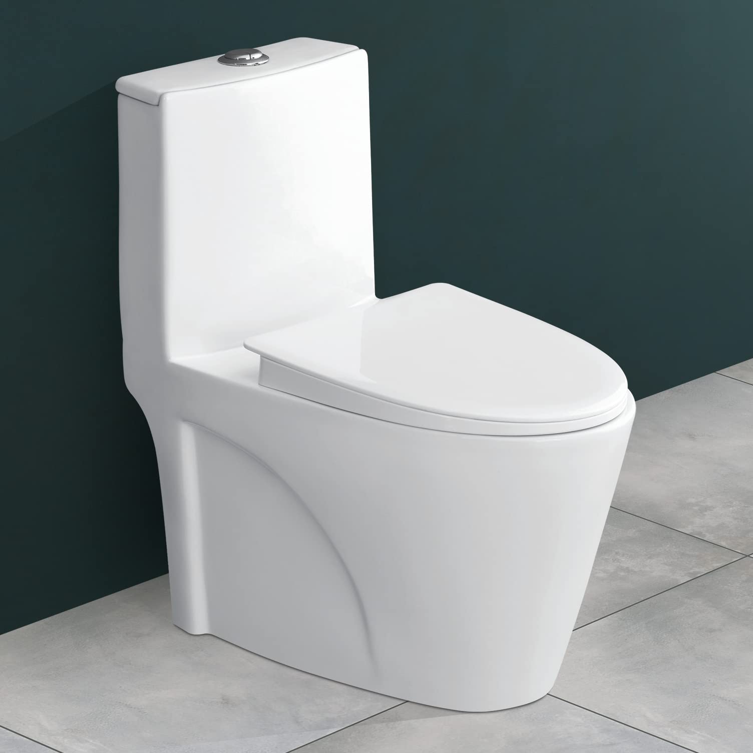 Plantex Platinium Ceramic Rimless One Piece Western Toilet/Water Closet/Commode With Soft Close Toilet Seat - S Trap Outlet (APS-741, White)