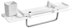Plantex 5mm Acrylic and ABS Plastic 4 in 1 Multipurpose Bathroom Shelf/Rack/Towel Hanger/Tumbler Holder/Soap Dish/Bathroom Accessories (18 x 5 Inches) - Pack of 1