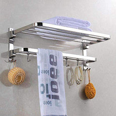 Plantex Bathroom Accessories-Stainless Steel 304 Grade Dual Folding Towel Rack for Bathroom / Towel Stand / Hanger / Bathroom Organizer (24 Inch-Chrome)