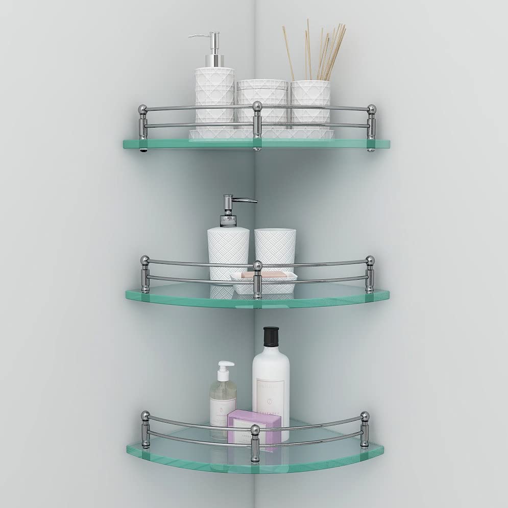 Plantex Bathroom Shelf/Bathroom Corner Organizer Shelf/Transparent Glass Corner Shelf for Living Room (9x9 Inches - Pack of 1)