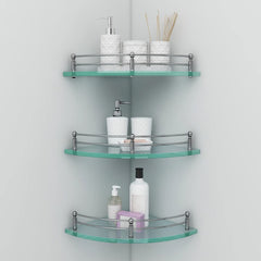 Plantex Bathroom Shelf/Bathroom Corner Organizer Shelf/Transparent Glass Corner Shelf for Living Room (9x9 Inches - Pack of 1)