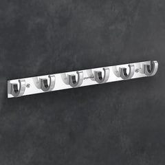 Plantex Aluminum Hook Rail with 6 Hooks for Walls of Bathroom/Kitchen–Hook Rail Bar for Clothes/Towel/Keys-Pack of 2 (6 Hooks,Chrome)