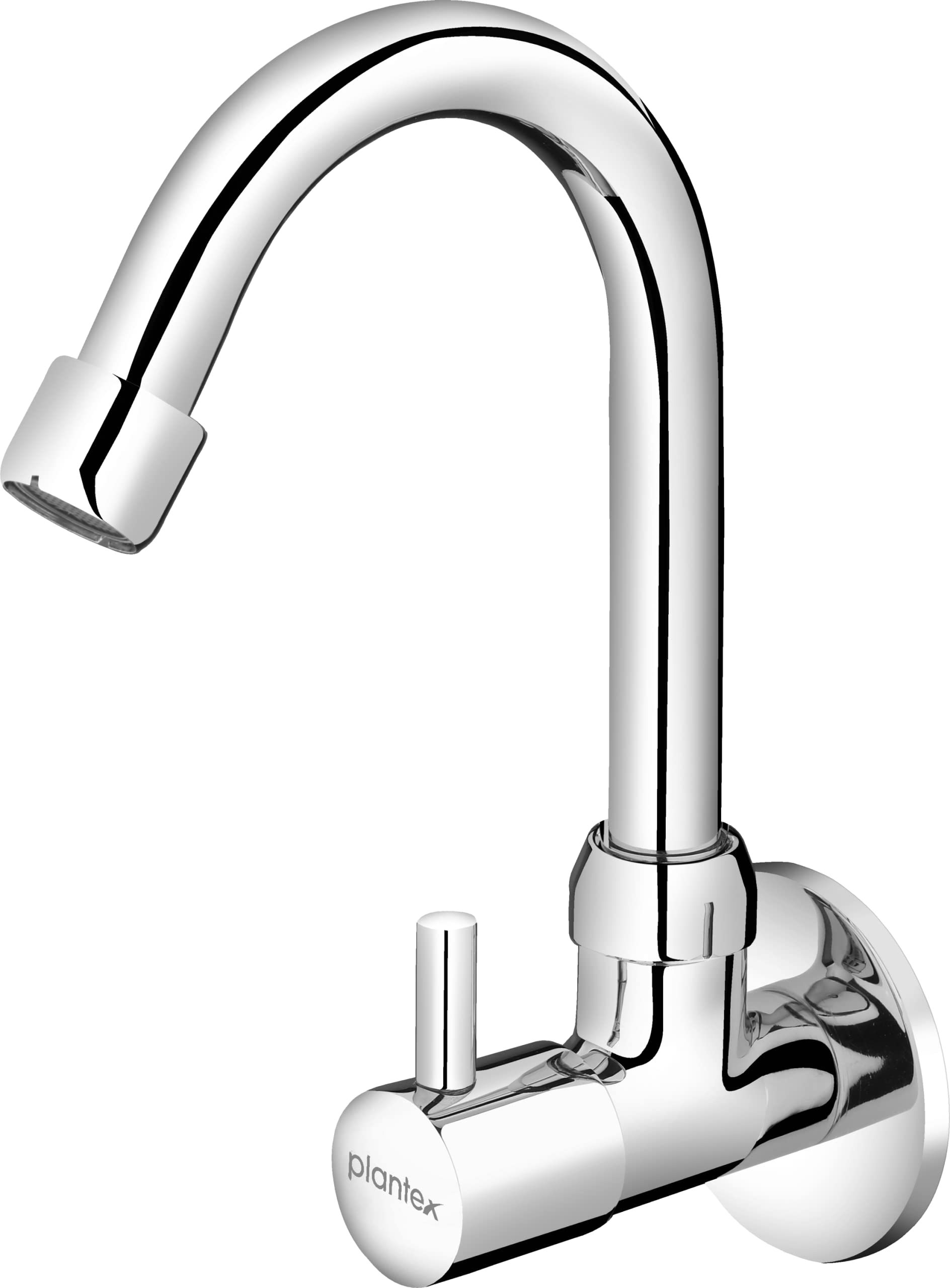 Plantex ICO-910 Pure Brass Single Lever Sink Cock with Swivel Spout (High Arch 360 Degree) for Kitchen Faucet/Sink Tap with Brass Wall Flange & Teflon Tape (Mirror-Chrome Finish)