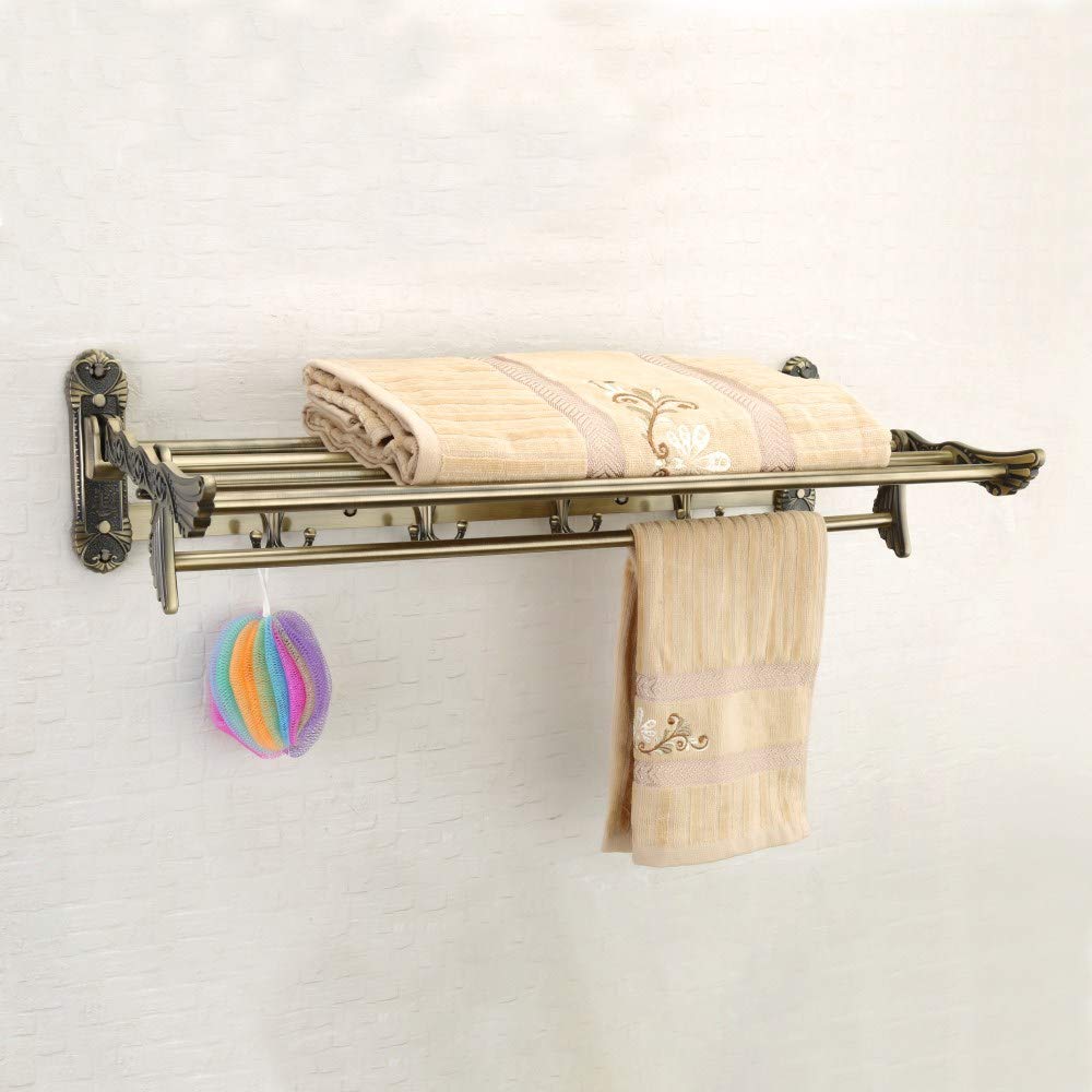 Plantex Antique Folding Towel Rack for Bathroom/Folding Towel Stand/Hanger/Bathroom Accessories (24 Inch-Brass Finish)