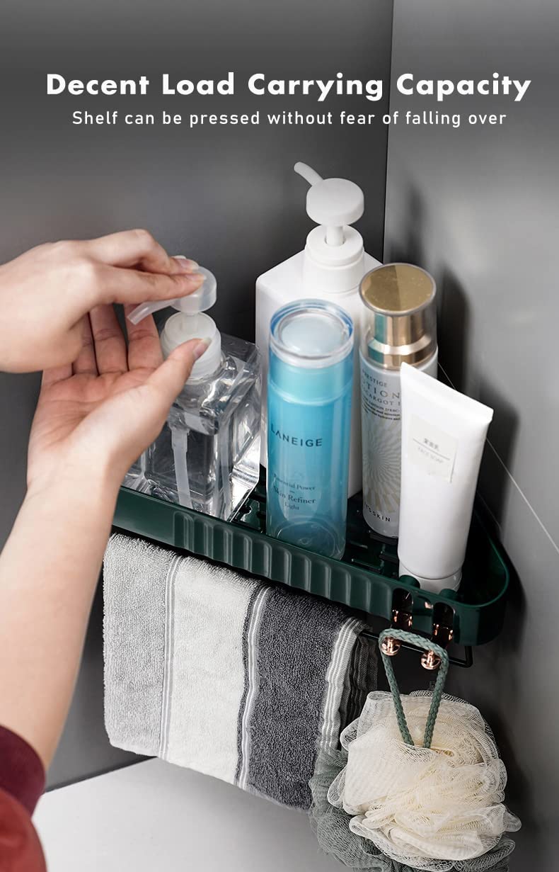 Primax Bathroom Accessories-Bathroom Corner/Shelf/Self-Adhesive Wall-Mount Shelf with Towel Hanger/Bathroom Organizer - White (Pack of 4)