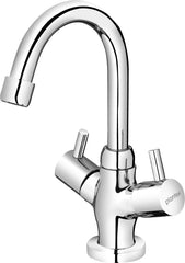 Plantex Pure Brass ICO-909 Center Hole Basin Mixer with (360 Degree) Swivel Spout Double Handle Hot & Cold Water Tap for Kitchen with Teflon Tape (Mirror - Chrome Finish)