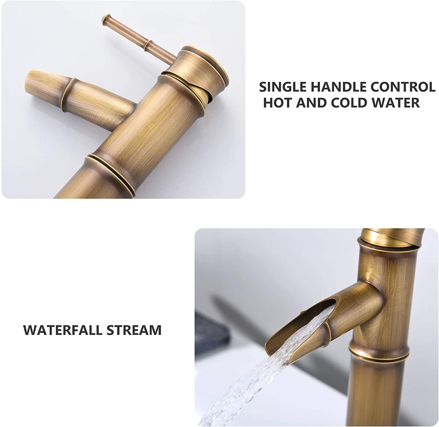 Plantex Pure Brass Bamboo Style Single Lever Hot & Cold Wash Basin Mixer/High Neck Pillar Cock with Single Handle (Brass Antique)