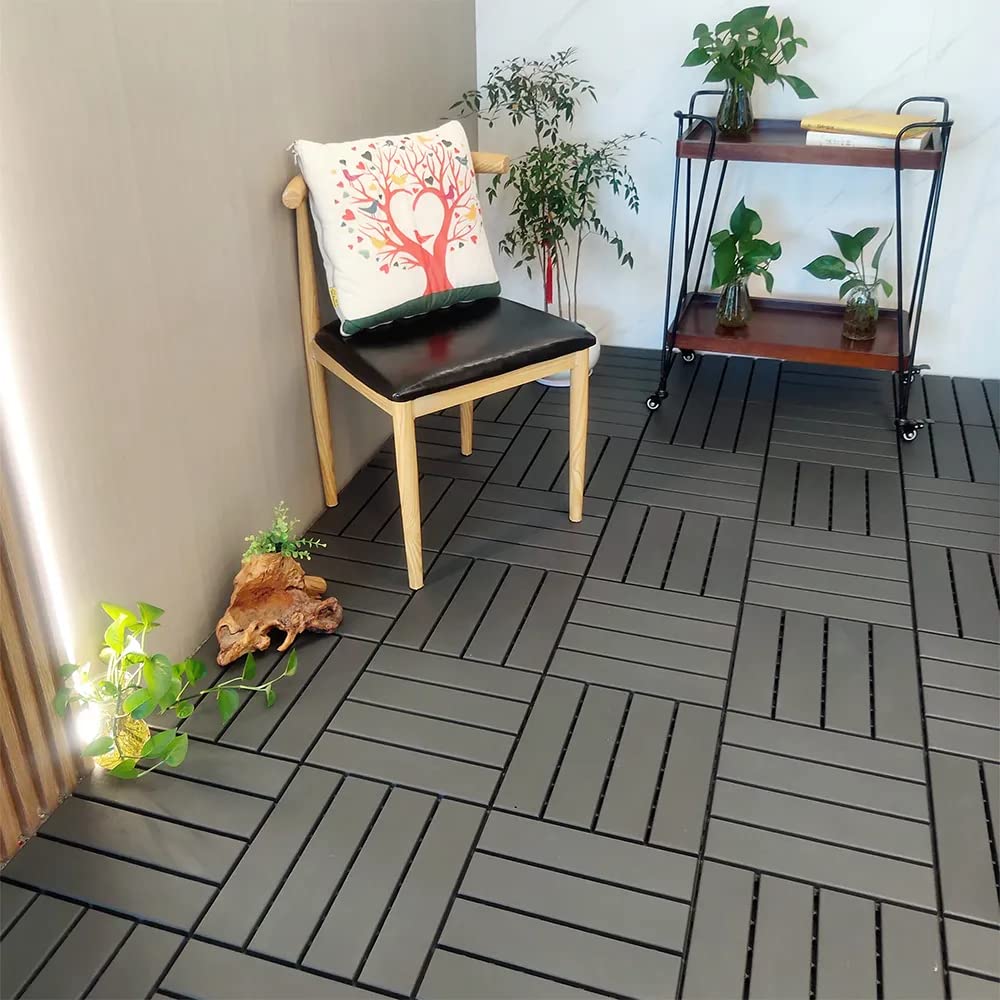 Plantex Tiles for Floor-Interlocking Heavy Plastic Tiles/Garden Tile/Quick Flooring Solution for Indoor/Outdoor Deck Tile-Pack of 1 (Dark Grey,APS-1211)